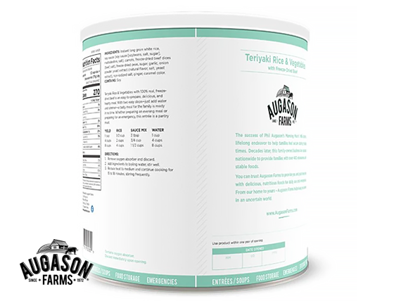 Augason Farms: Teriyaki Rice & Vegetables with Freeze-Dried Beef Can